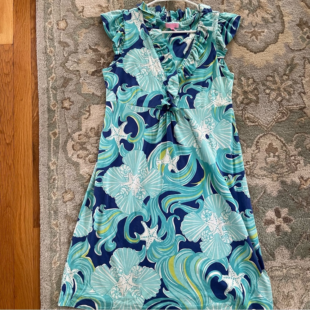 Lilly Pulitzer Clare Dress S Silk Jersey Shift High Shift Line Blue Large